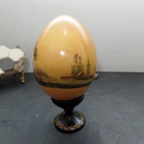 Vintage Russian Hand Painted Wooden Egg w/ Stand - Picture 4 of 13
